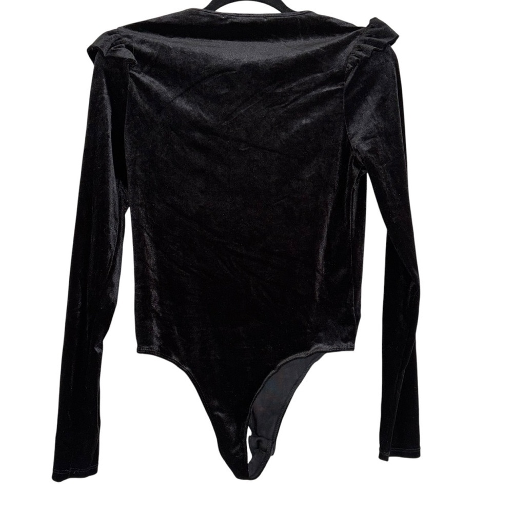 Celebrity Pink Black Velvet Ruffle Bodysuit Womens M Holiday Party Dance Festive - Picture 5 of 12